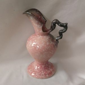 Vintage Hull W6 - 6.5 USA Pottery Jug Gray & Pink Splatter Glaze Unique Handle
